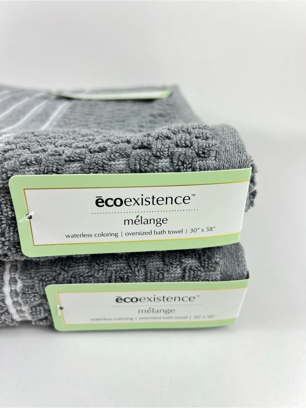 Ecoexistence Oversized Bath Towels Medium Gray White Stripe Soft Cotton 2 Pc NEW